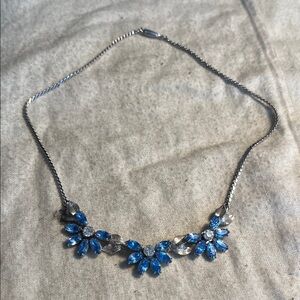 Elegant Krementz Blue and Silver Floral Necklace 14”